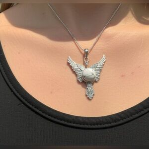 Angel Wings White Turquoise Gemstone Pendant